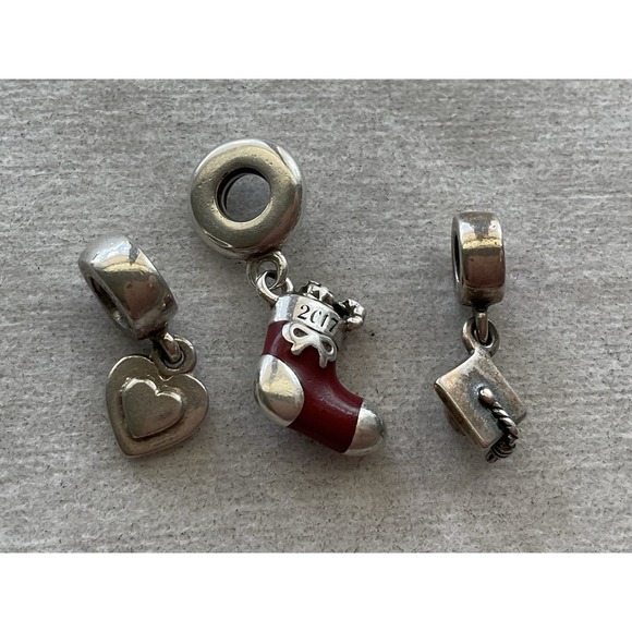 Pandora Jewelry - Pandora Lot Of 3 ALE 925 Sterling Silver Dangle Charm Xmas Stocking Heart Grad